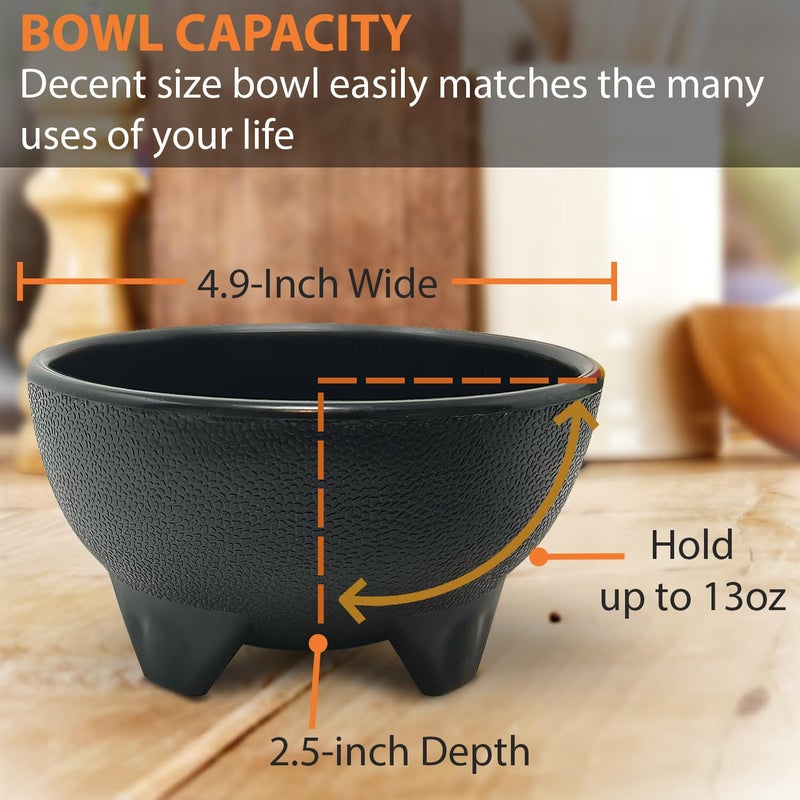 KSEV Salsa Bowls - 6 Pack (Black), 13oz BPA FREE Small Bowl Unbreakable Mexican Molcajete Chips Guacamole, Serving Dish, Sauce Cup, Side bowl, Snack, Chips, Dip, Nuts, Candy, Ice Cream, Party Use - Image 2